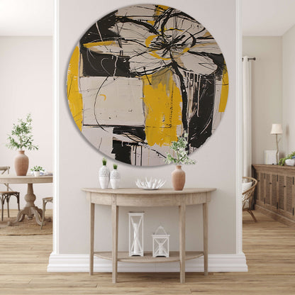 Abstracte Tulpenkunst in Geel en Zwart forex muurcirkel