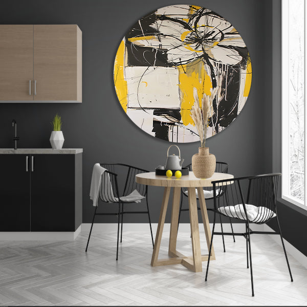 Abstracte Tulpenkunst in Geel en Zwart forex muurcirkel