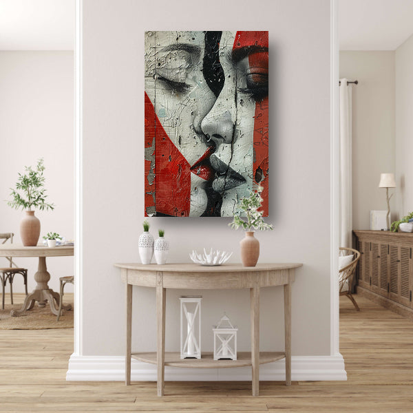 Abstract gezicht met emotionele tranen canvas met baklijst