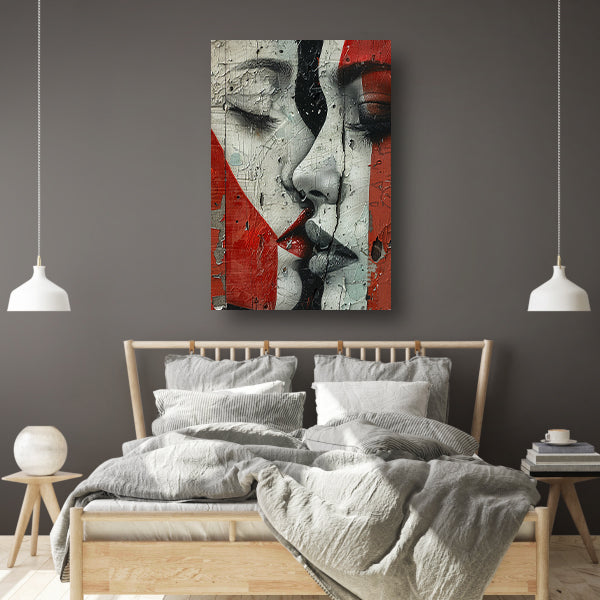 Abstract gezicht met emotionele tranen canvas met baklijst