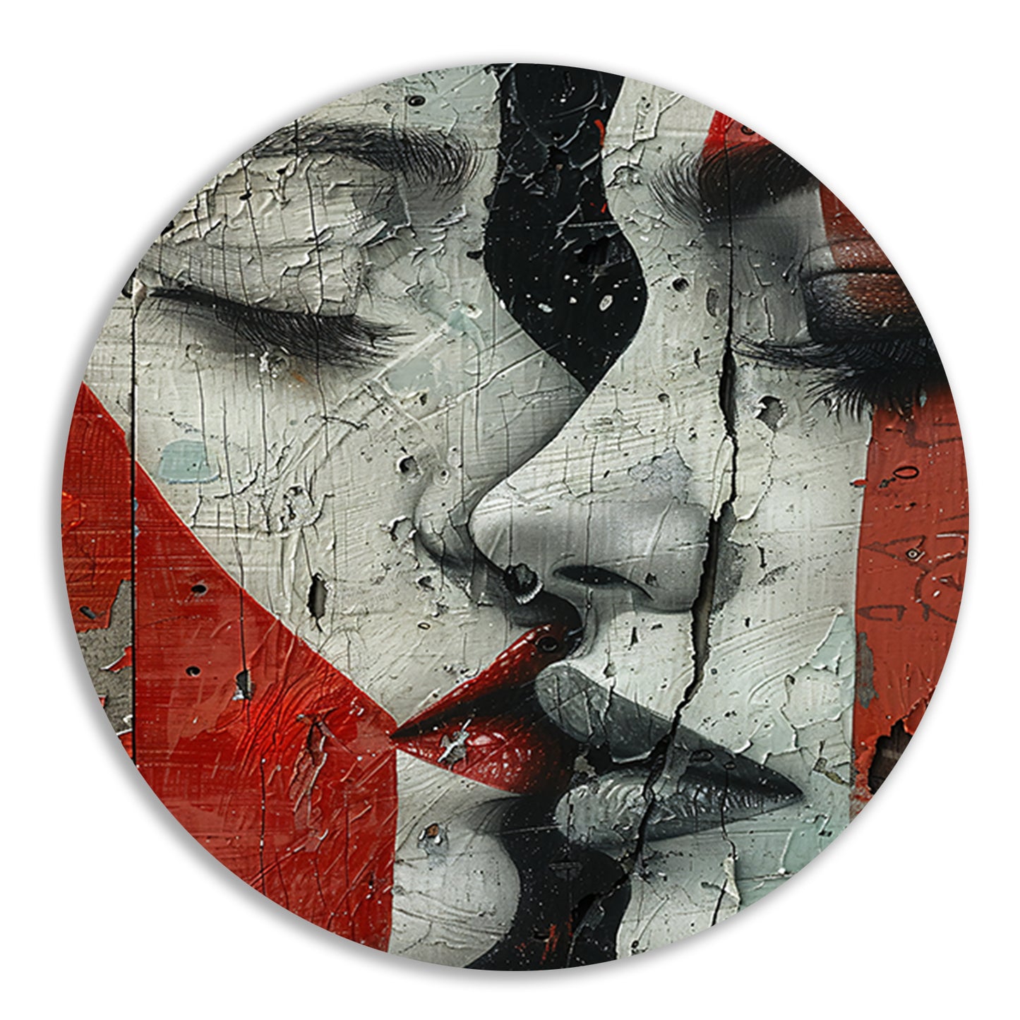 Abstract gezicht met emotionele tranen aluminium muurcirkel