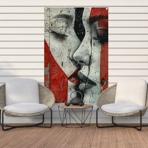 Abstract gezicht met emotionele tranen tuinposter