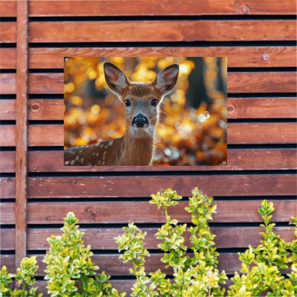 Schattig hert in herfstbos landschap tuinposter