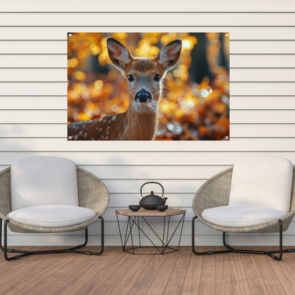 Schattig hert in herfstbos landschap tuinposter