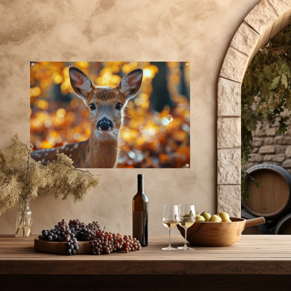Schattig hert in herfstbos landschap tuinposter