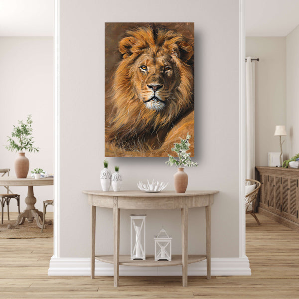 Majestueuze leeuw in het wild schilderij canvas