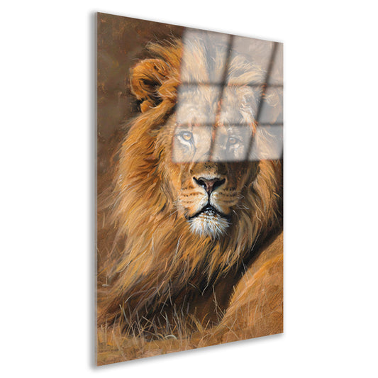 Majestueuze leeuw in het wild schilderij acrylglas
