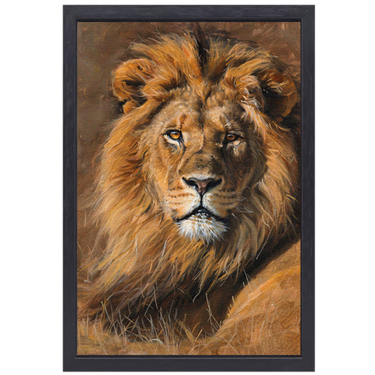 Majestueuze leeuw in het wild schilderij canvas met baklijst