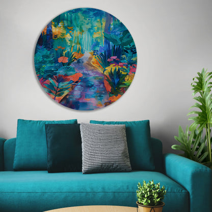 Kleurrijke aquarel van een zomerlandschap aluminium muurcirkel