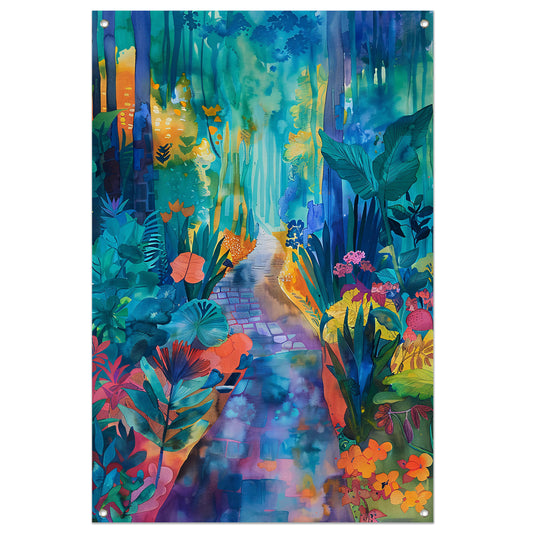 Kleurrijke aquarel van een zomerlandschap tuinposter