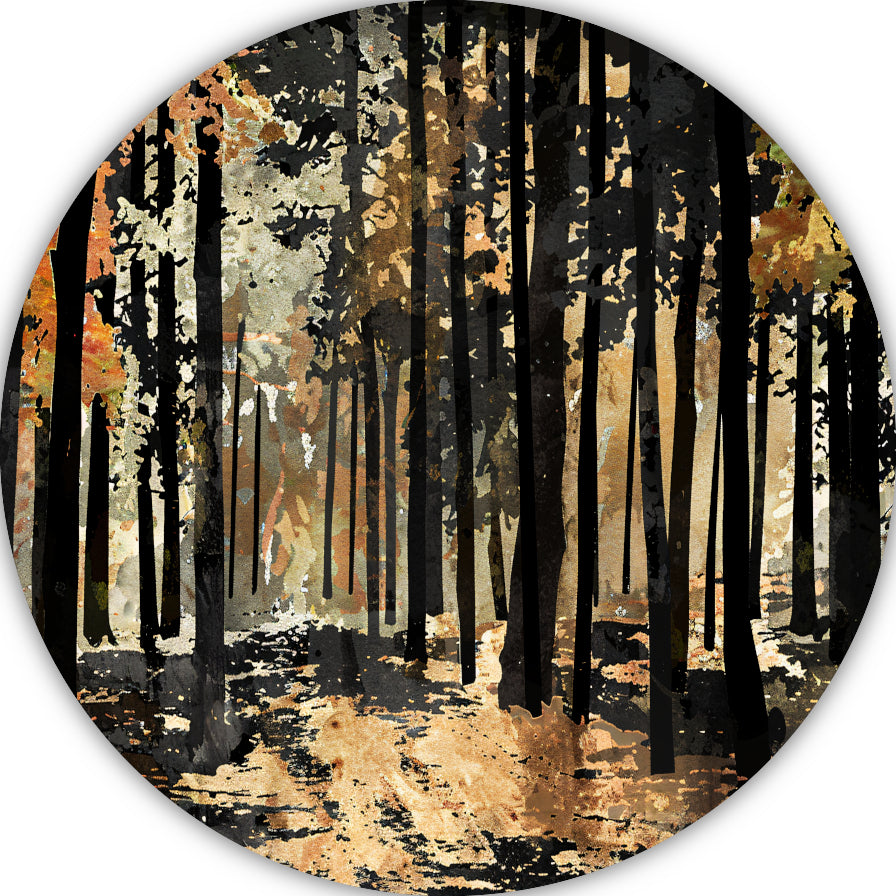 Herfstwandeling in een schilderachtig boslandschap aluminium muurcirkel