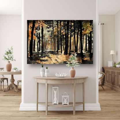 Herfstwandeling in een schilderachtig boslandschap poster