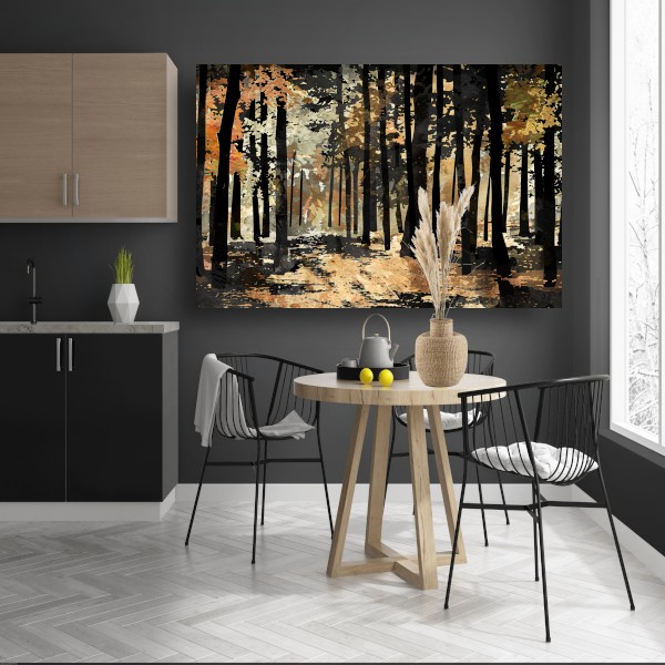 Herfstwandeling in een schilderachtig boslandschap poster