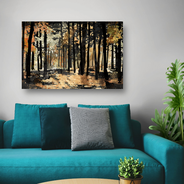 Herfstwandeling in een schilderachtig boslandschap poster