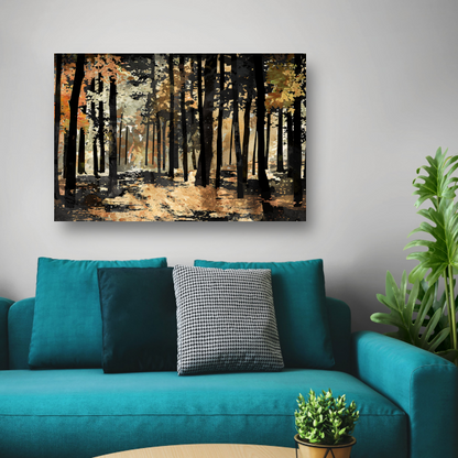 Herfstwandeling in een schilderachtig boslandschap poster