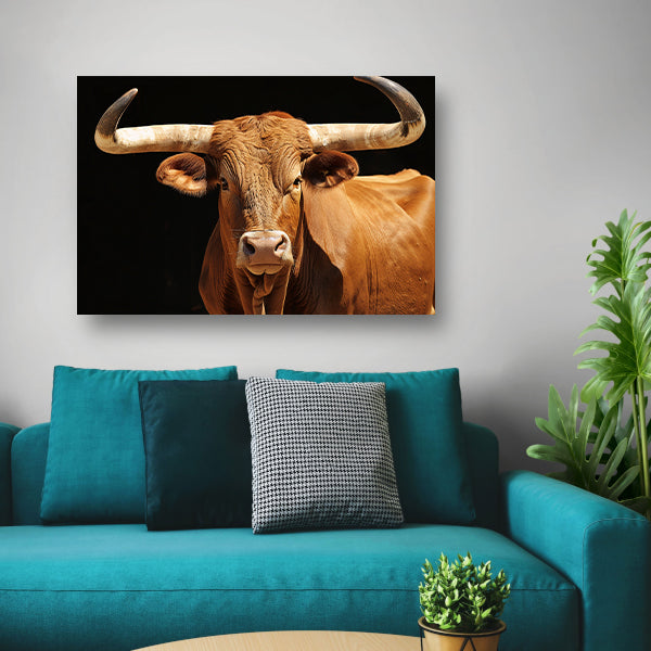 Majestueuze stier met indrukwekkende hoorns canvas