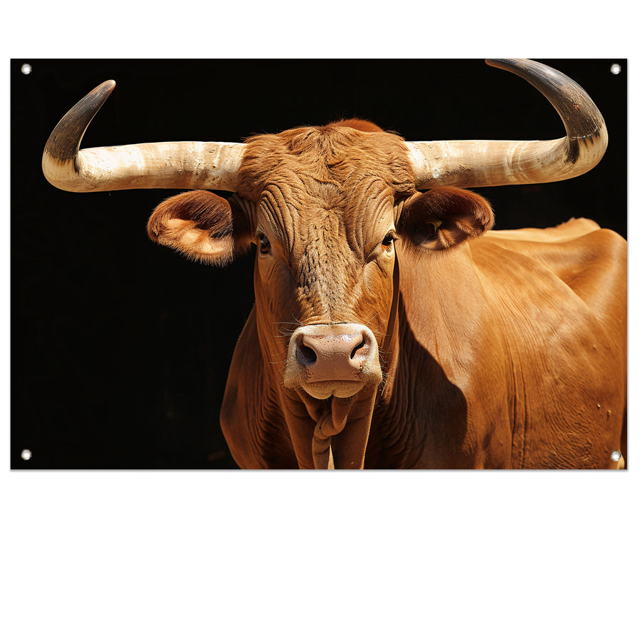 Majestueuze stier met indrukwekkende hoorns tuinposter