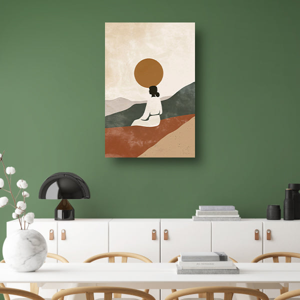 Contemplatieve vrouw in minimalistisch landschap poster