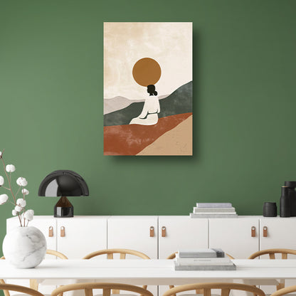 Contemplatieve vrouw in minimalistisch landschap poster