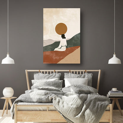 Contemplatieve vrouw in minimalistisch landschap poster