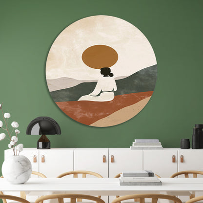 Contemplatieve vrouw in minimalistisch landschap canvas