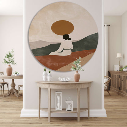 Contemplatieve vrouw in minimalistisch landschap forex muurcirkel