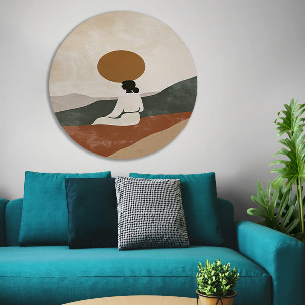 Contemplatieve vrouw in minimalistisch landschap canvas