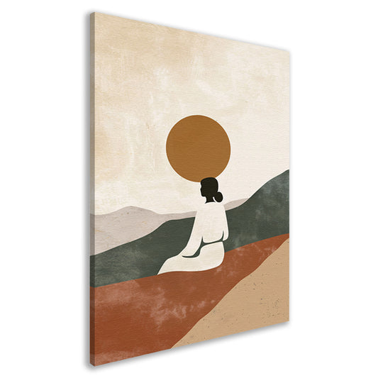 Contemplatieve vrouw in minimalistisch landschap canvas