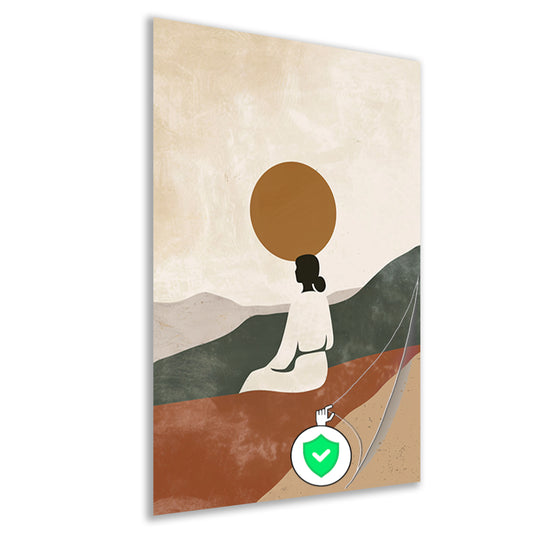 Contemplatieve vrouw in minimalistisch landschap poster