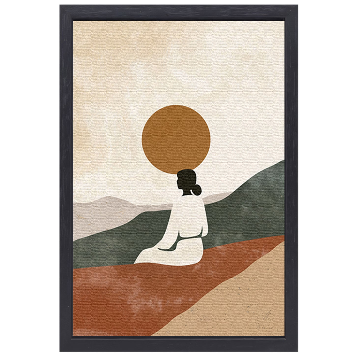 Contemplatieve vrouw in minimalistisch landschap canvas