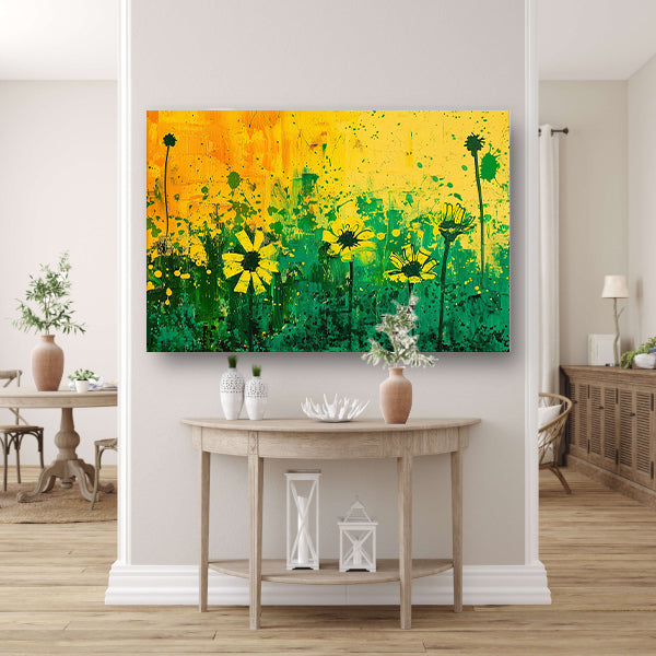 Abstract bloemenveld met levendige kleuren canvas