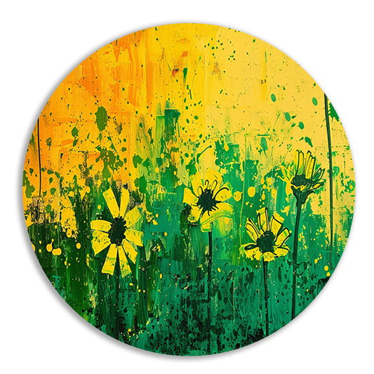 Abstract bloemenveld met levendige kleuren aluminium muurcirkel