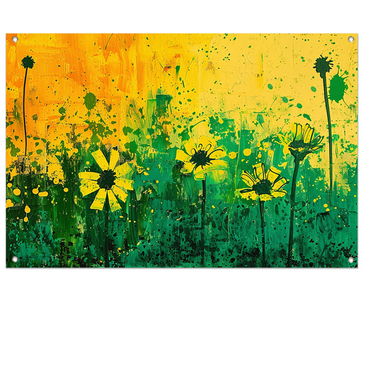 Abstract bloemenveld met levendige kleuren tuinposter
