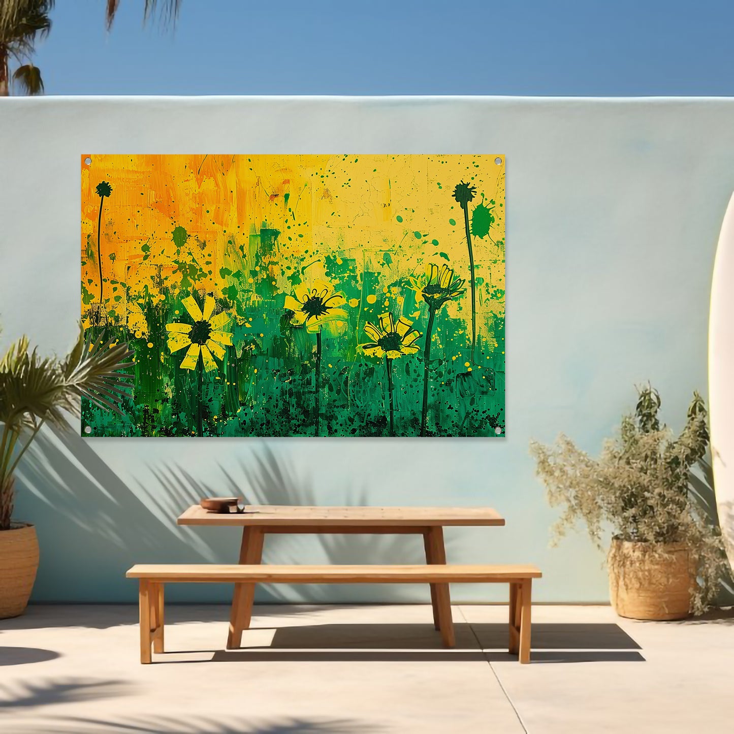 Abstract bloemenveld met levendige kleuren tuinposter