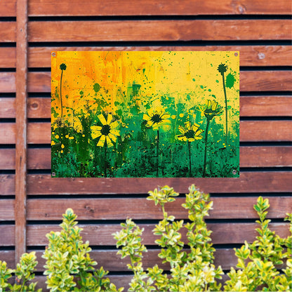 Abstract bloemenveld met levendige kleuren tuinposter