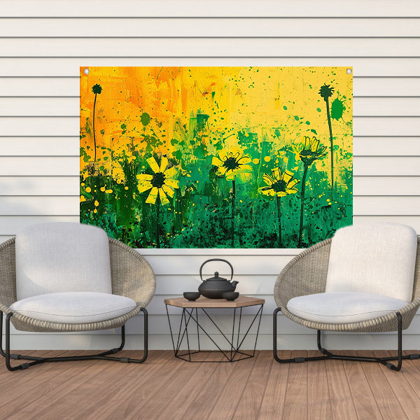 Abstract bloemenveld met levendige kleuren tuinposter