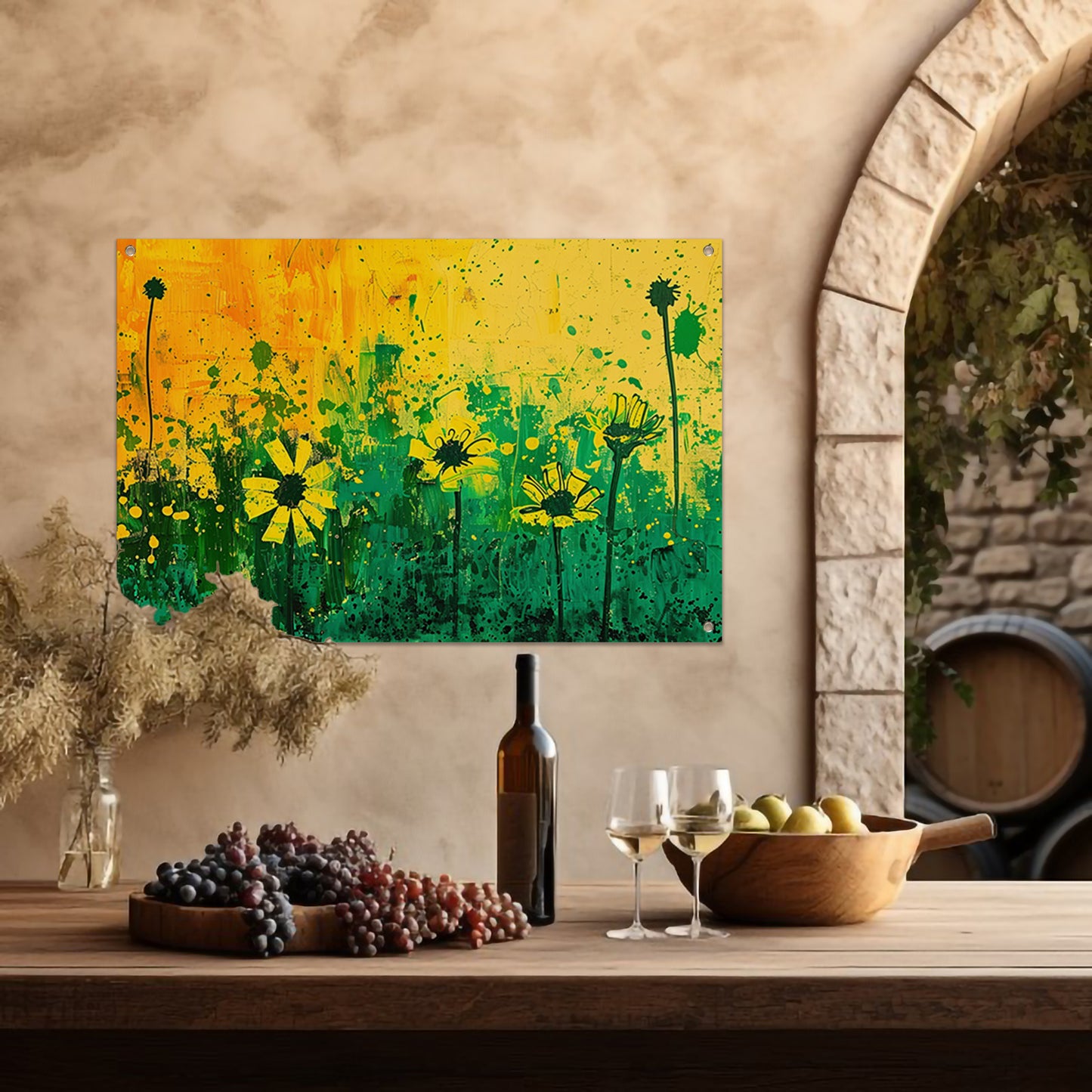 Abstract bloemenveld met levendige kleuren tuinposter
