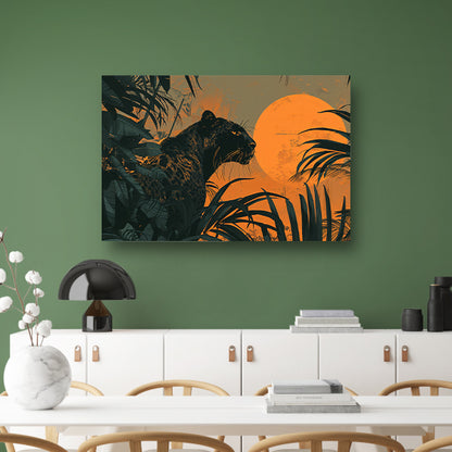 Panter in jungle bij zonsondergang schilderij acrylglas