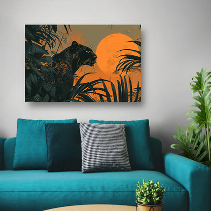 Panter in jungle bij zonsondergang schilderij acrylglas
