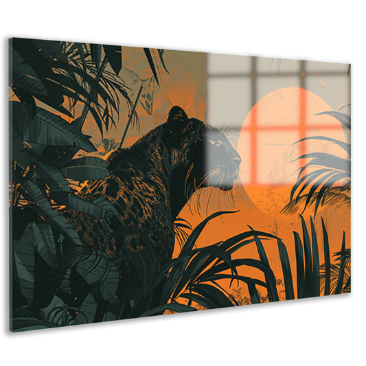 Panter in jungle bij zonsondergang schilderij acrylglas