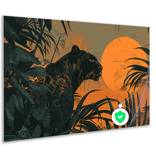 Panter in jungle bij zonsondergang schilderij poster