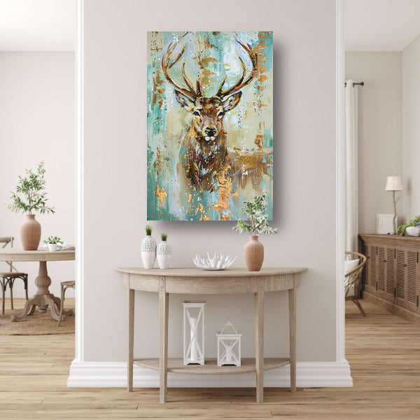 Abstract hertenschilderij met gouden accenten poster