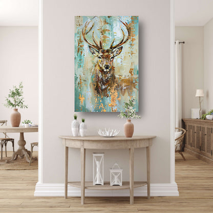 Abstract hertenschilderij met gouden accenten poster