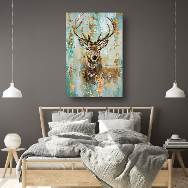 Abstract hertenschilderij met gouden accenten poster