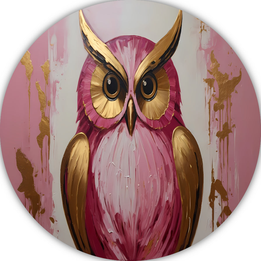 Abstracte gouden en roze uil schilderij forex muurcirkel