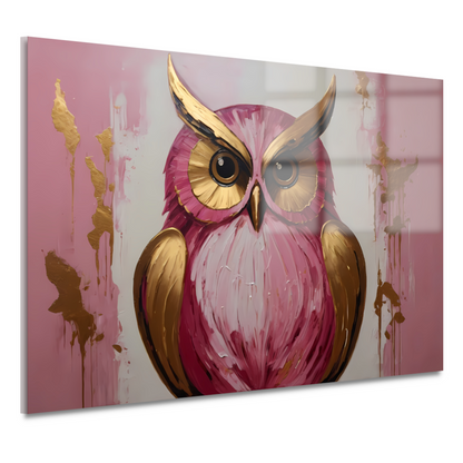 Abstracte gouden en roze uil schilderij acrylglas