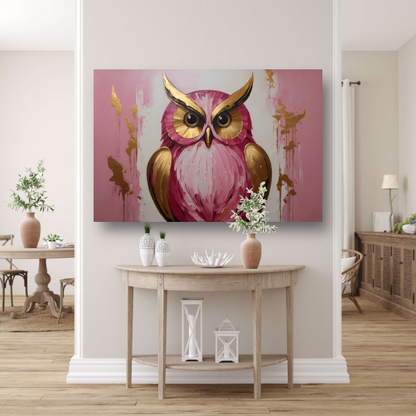 Abstracte gouden en roze uil schilderij poster