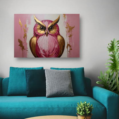 Abstracte gouden en roze uil schilderij poster