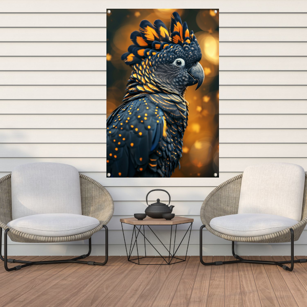 Blauwe vogel met gele accenten tuinposter