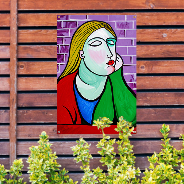 Kleurrijk vrouw in gedachten tuinposter